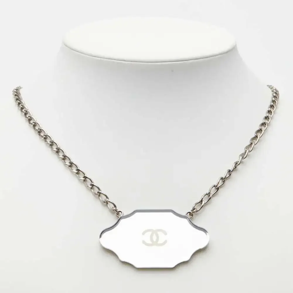 Chanel Cc Logo Pendant Necklace Silver- #250060C70B